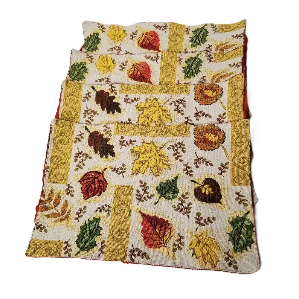 Fall Leaf Tapestry Placemats Set 4 Autumn Harvest Table Decor